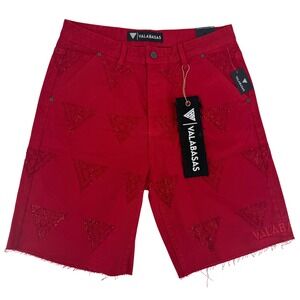 NWT Valabasas Palace Red Rhinestone Logo‎ Denim Shorts Mens 34 Streetwear